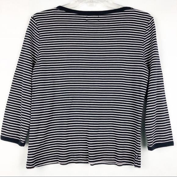 Chaps Y2K Vintage 3/4 Sleeve Striped Blue White Top Size Large - Picture 2 of 4